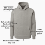 Men's Hoodie Heather Herringbone Pullover Sweatshirt – Everyday Comfort Fit, Soft Cotton Blend, Easy Care