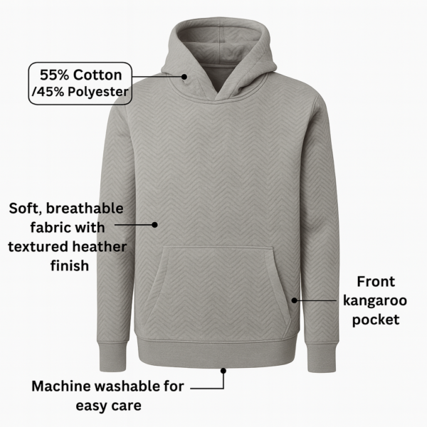 Men's Hoodie Heather Herringbone Pullover Sweatshirt – Everyday Comfort Fit, Soft Cotton Blend, Easy Care