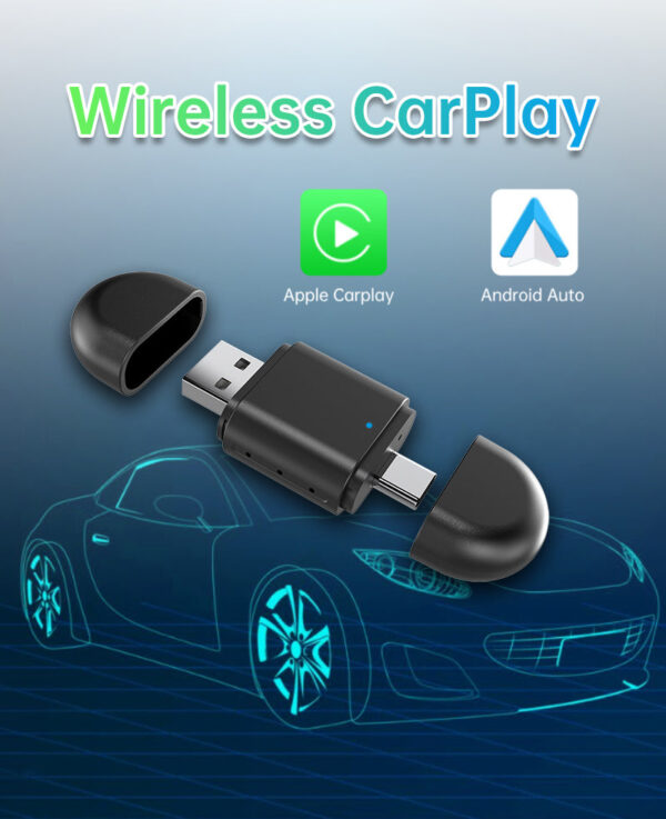 2-in-1 Wireless CarPlay & Android Auto Adapter | USB & Type-C Plug | 5.8GHz Wi-Fi
